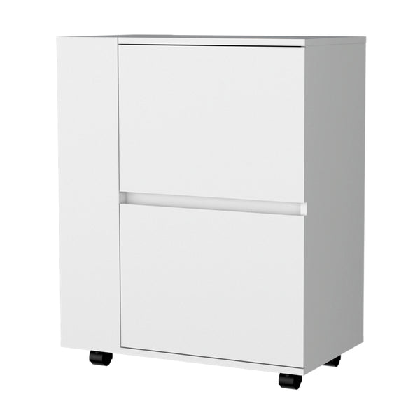 Logan Bar Cart with Two Cabinets and Open Shelves White