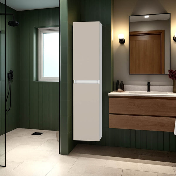 Dateland Two-Door Wall Cabinet, Stylish Vertical Storage for Bathroom or Kitchen, Light beige and white