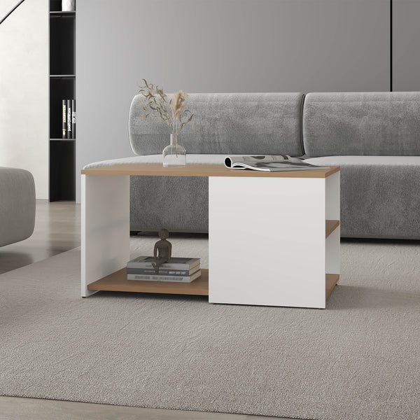 Kaibito Coffee Table with Open Storage, White+ Natural Oak