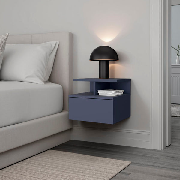 LEE JU Floating Nightstand, 1 Drawer, Open Shelf, Wall Mounted Design, Kronos Blue
