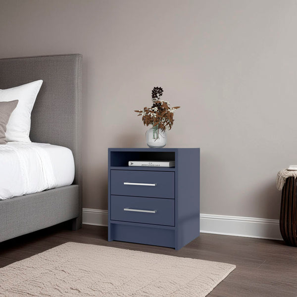 LEE JA Nightstand, 2 Drawers, Open Shelf, Modern Bedroom Storage, Kronos Blue