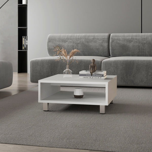 Avondale Coffee Table in Melamine with Open Storage, white