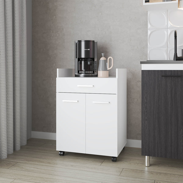 Burnside Kitchen Cart with 2 Doors and 1 Drawer, White