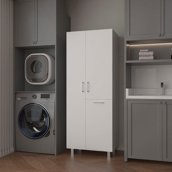 The Mirage Modern Storage Cabinet with 2 Doors, 1 Drawer, and Metal Legs, Perfect for Organizing Bathrooms, Laundry Rooms, and Common Areas, White