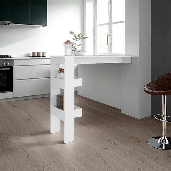 Drysdale Bar Table, Three Open Side Shelves, Modern Design for Kitchen or Dining Area, White