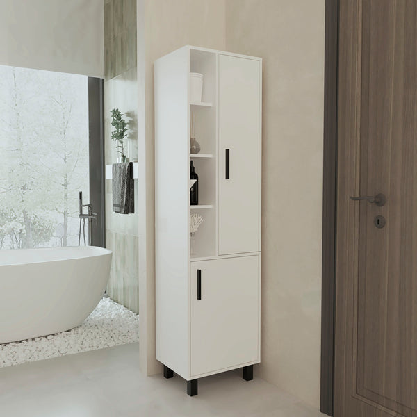 Pinal Linen Cabinet with Open Storage and 2 Doors, White