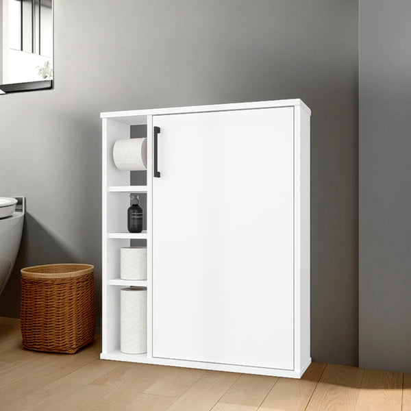 Yoder, Bathroom Cabinet, 4 Open Shelves, 1 Door, White