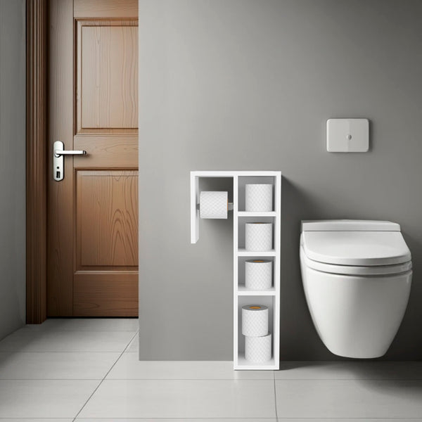 Ranch, Toilet Paper Holder with 3 Open Shelves, Compact Bathroom Organizer,White