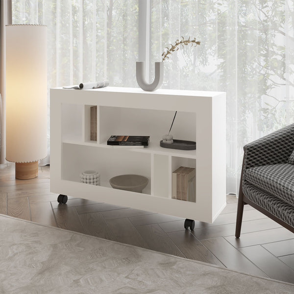 Cowlic Console Table in Melamine with Open Storage White