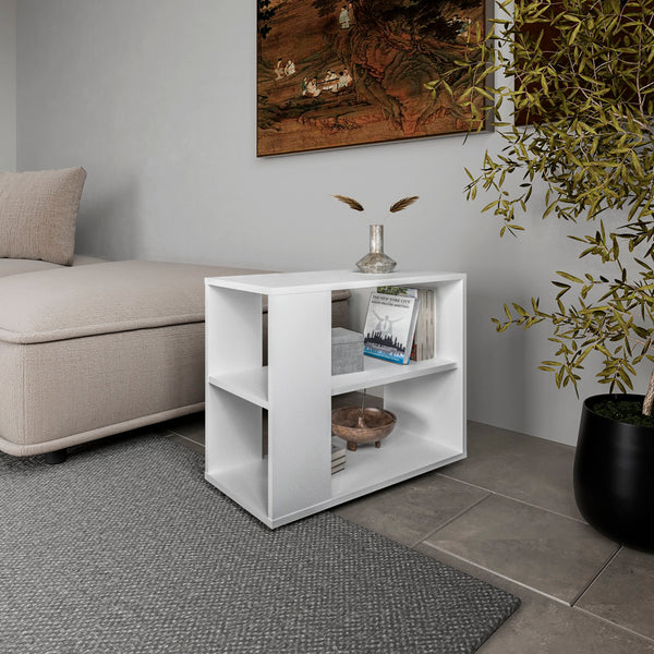 Rio Verde Side Table in Melamine with Open Storage, White