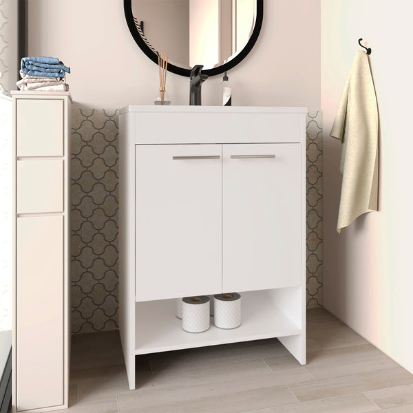Shell Bathroom Vanity  with  2 Doors and Open Storage, White