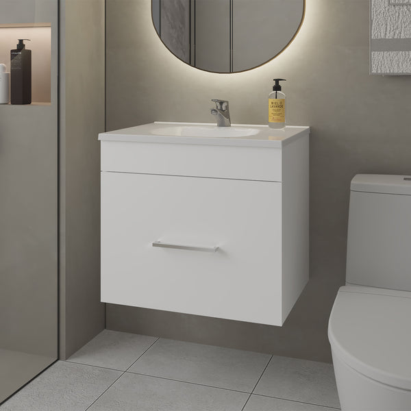 Story Floating Bathroom Vanity Set with Sink, One Drawer White