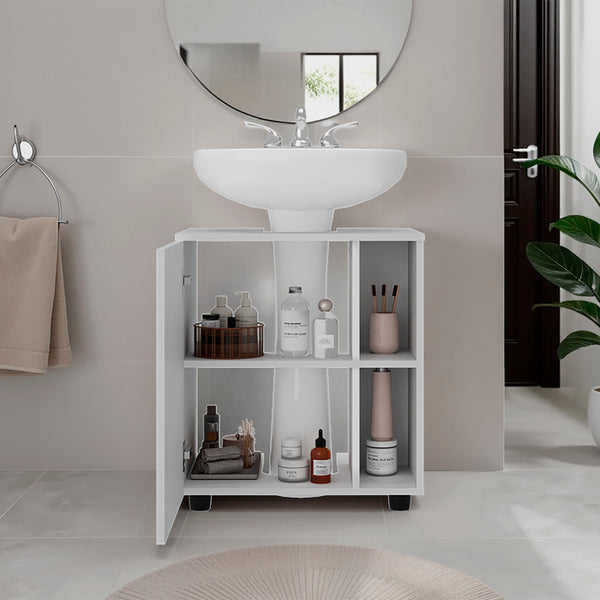 Parade Under Pedestal Sink Cabinet 1 Door 5 Open Compartments Melamine Finish White