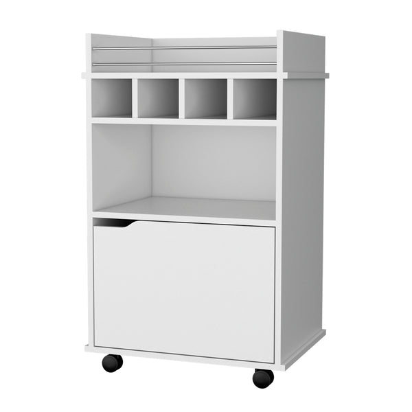 Crozier Bart Cart with 1 shelf 1 door and four built-in wine rackwhite