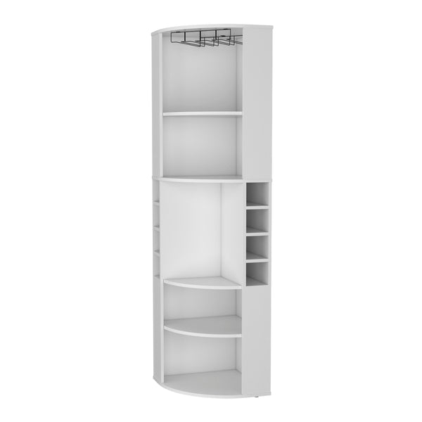 Clifton Corner Bar Cabinet with 5 shelvesCup Hanger and Eight Built-in Wine Rack White