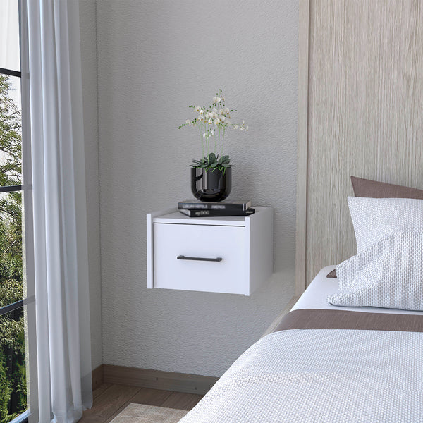 Elfrida Wall-Mounted Nightstand Sleek Single-Drawer Design with Spacious Top Shelf White