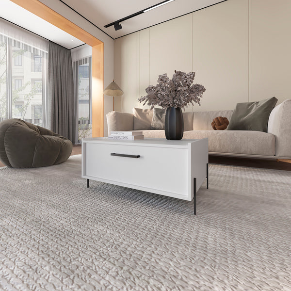 Glendale Coffee Table with Flip-Down Door in Melamine, White