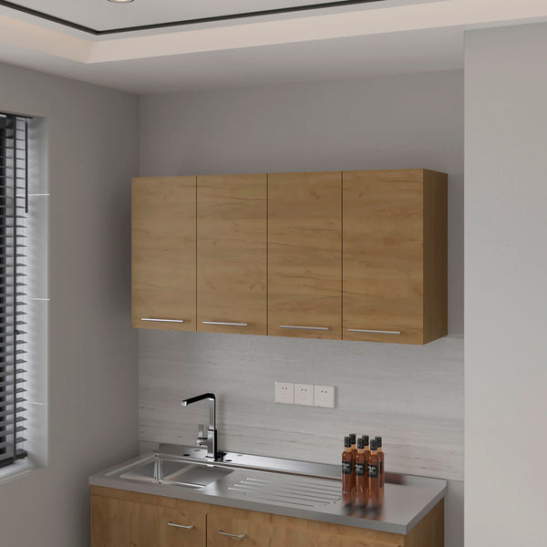FM FURNITURE Lyman Wall Cabinet kitchen in Melamine wit 4 Doors , Natural Oak