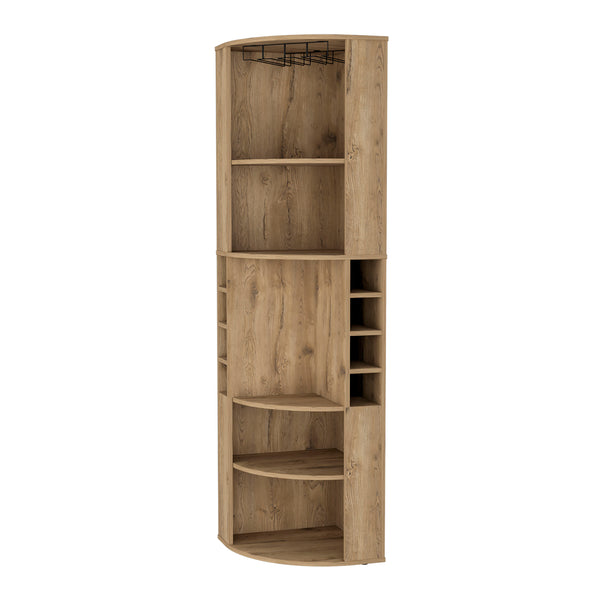 Clifton Corner Bar Cabinet with 5 shelvesCup Hanger and Eight Built-in Wine RackMacadamia