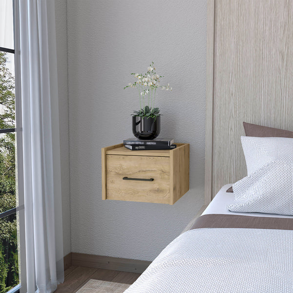 Elfrida Wall-Mounted Nightstand Sleek Single-Drawer Design with Spacious Top Shelf Macadamia