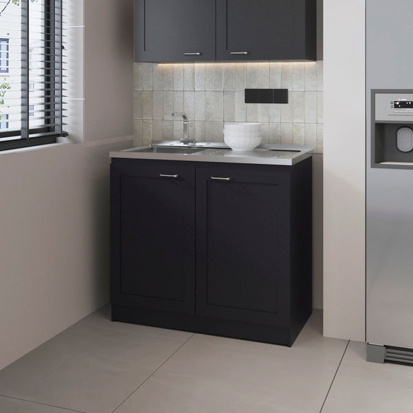 Haivana Utility Sink Base Cabinet with Double Doors and Interior Shelf, White Oak