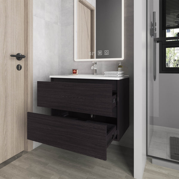 Smoot Floating Vanity with Two Drawers and Sink, Wengue