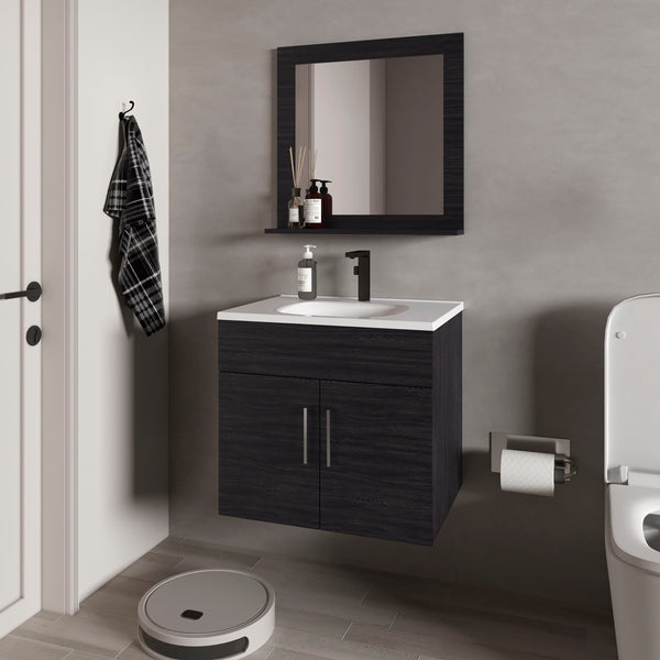 Slater Floating Bathroom Vanity Set with Sink, Two-Door Cabinet, and Mirror,Wengue