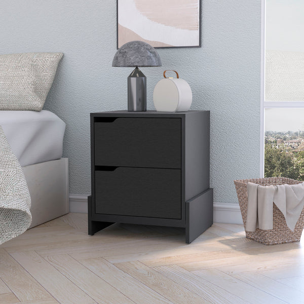 Lovell Nightstand with Sturdy Base and 2-Drawers, Black Wengue Finish