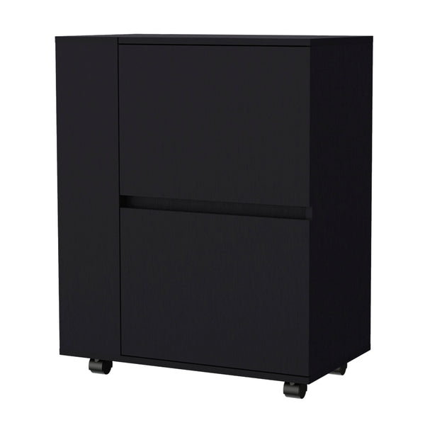 Logan Bar Cart with Two Cabinets and Open Shelves Black