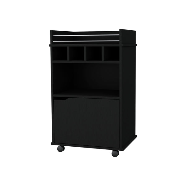 Crozier Bart Cart with 1 shelf 1 door and four built-in wine rackblack