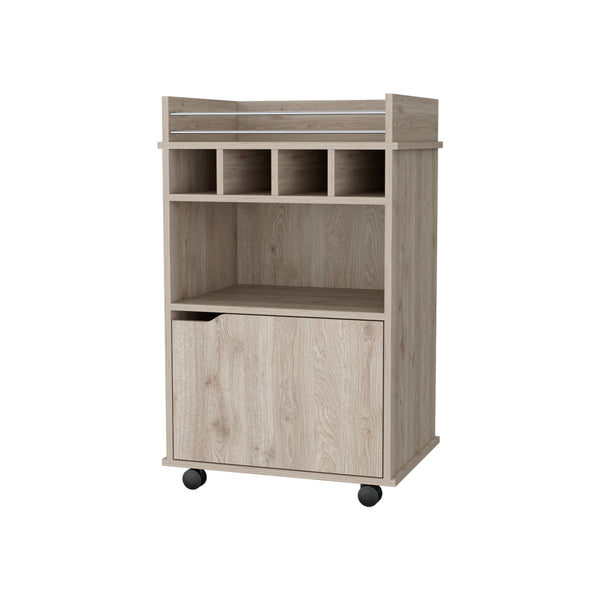 Crozier Bart Cart with 1 shelf 1 door and four built-in wine rackMacadamia