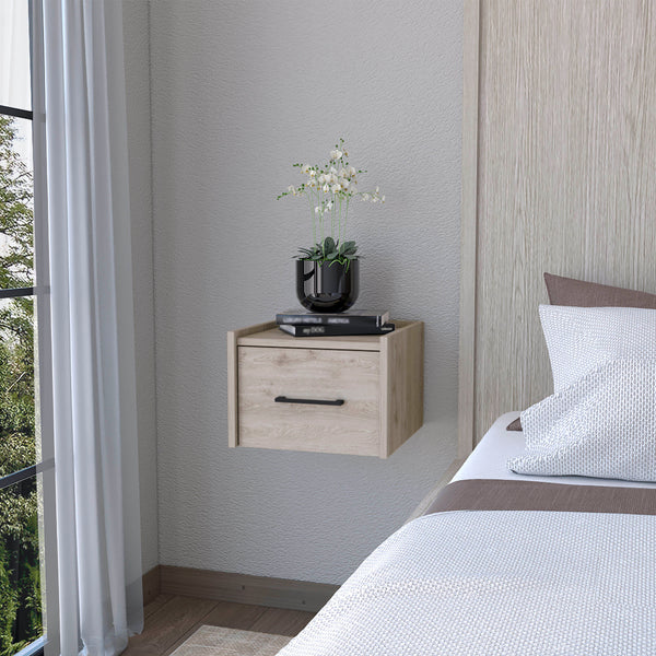 Elfrida Wall-Mounted Nightstand Sleek Single-Drawer Design with Spacious Top Shelf Light Gray