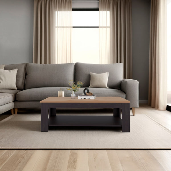 Rectangular Coffee Table with Lower Shelf, Wenge and Natural Oak