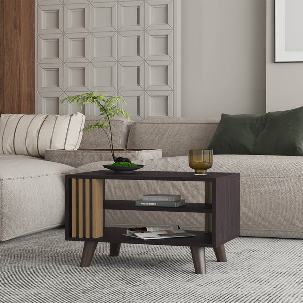 Shark Coffee Table with Open Storage and 4 legs, Wenge and Natural Oak