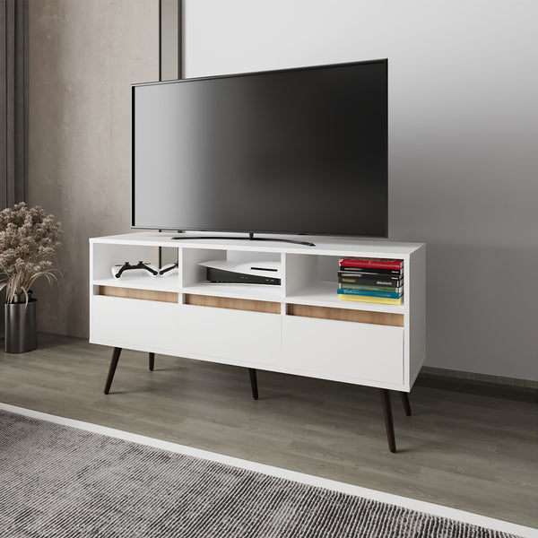 Picacho TV Stand with Multistorage, 3 Drawers and 3 Shelves, White + Natural Oak .