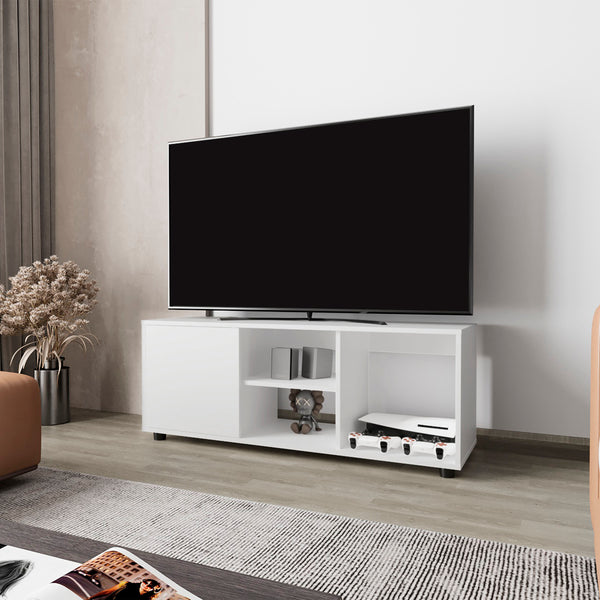 Parker TV Stand with a Door and Open Storage, White