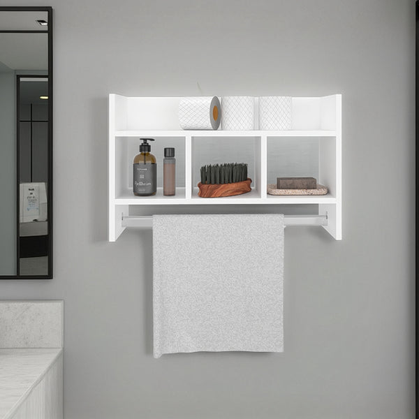 Franklin Bath Shelf with Towel Bar, Open Shelves, and Storage Space for Bathroom Items, White