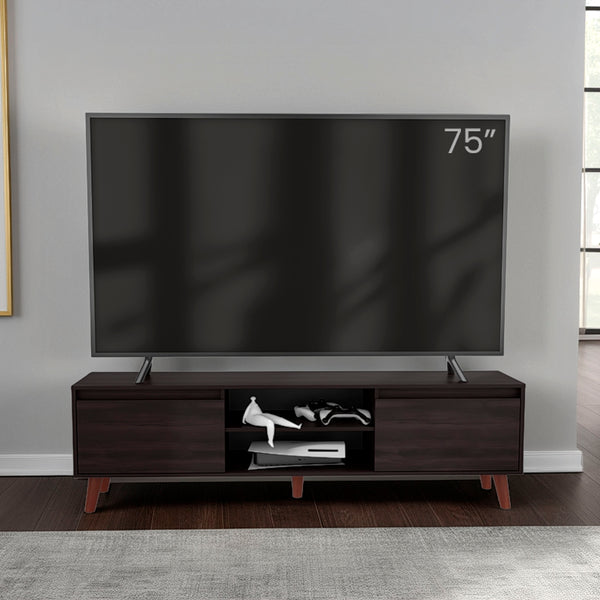 TV Stand for TVs up to 75 Inches, Modern Entertainment Console with Cabinets and Open Shelves