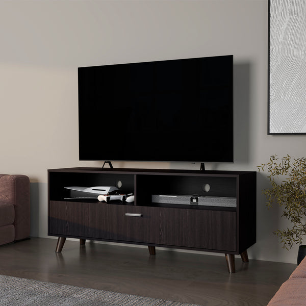 Black City Tv Stand 60" with Open Storage and 1 Door, Wengue