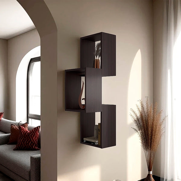 Stormi Wall-Mounted Geometric Shelf Unit, Wenge