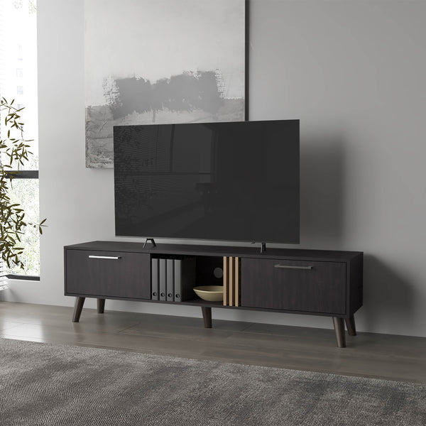 Dragon Tv Stand with 2 Doors and Open Storage, Wengue