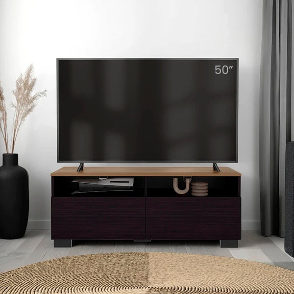 Mescal Tv Stand Multistorage with a Door and Open Storage, Wenge and Natural Oak