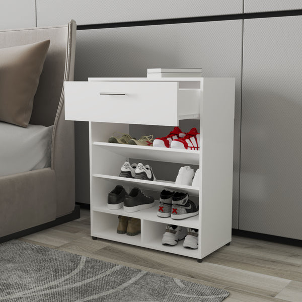 Onawa Modern Shoe Rack with Drawer, White