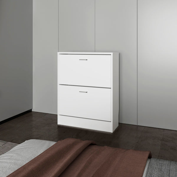 Ozzy Shoe Cabinet, 2 Tilt-Out Doors, Slim Design, Internal Supports, Modern Style, White