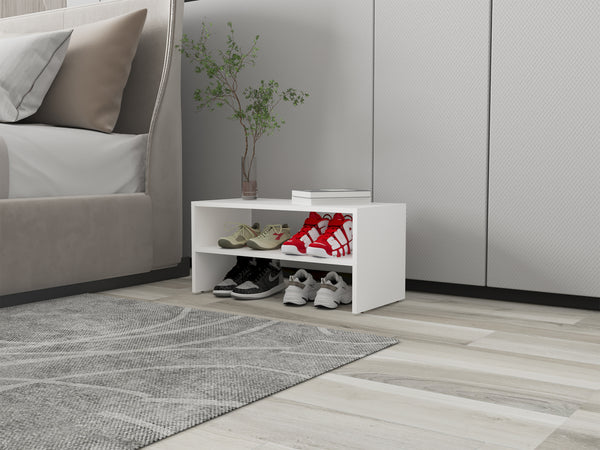 Norris shoe rack in melamine with 2 shelves,white