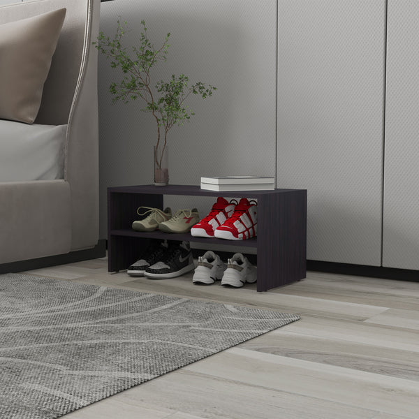 Norris shoe rack in melamine with 2 shelves,Wenge