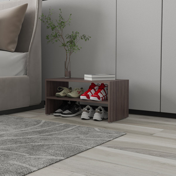 Norris shoe rack in melamine with 2 shelves,Gray Walnut