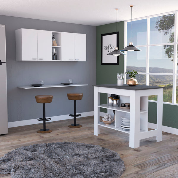Austin 2 Piece Kitchen Set, Upper Wall Cabinet + Kitchen Island , White /Onyx