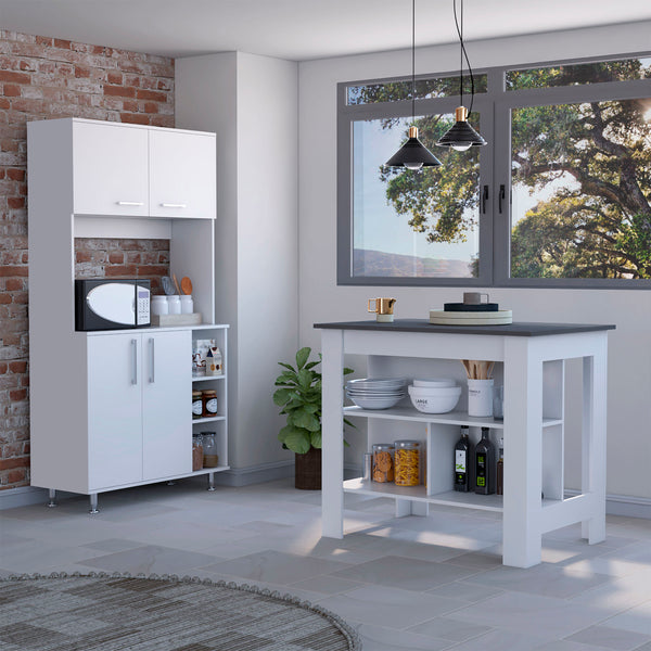 Surrey 2 Piece Kitchen Set, Kitchen Island + Pantry Cabinet , White /Onyx