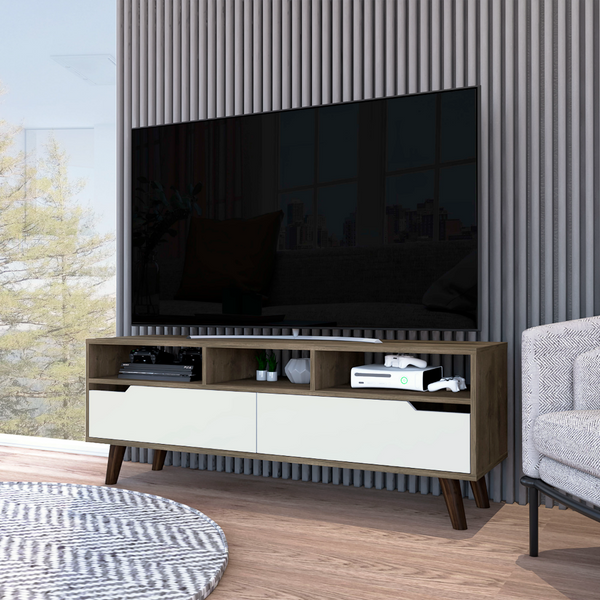 Hamburg TV Stand For TV´s up 52", Four Legs, Three Open Shelves,Two Drawers